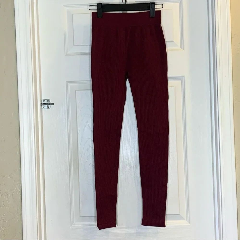 Spiritual Gangster Ribbed Cropped Leggings Size XS Dark Cranberry Color